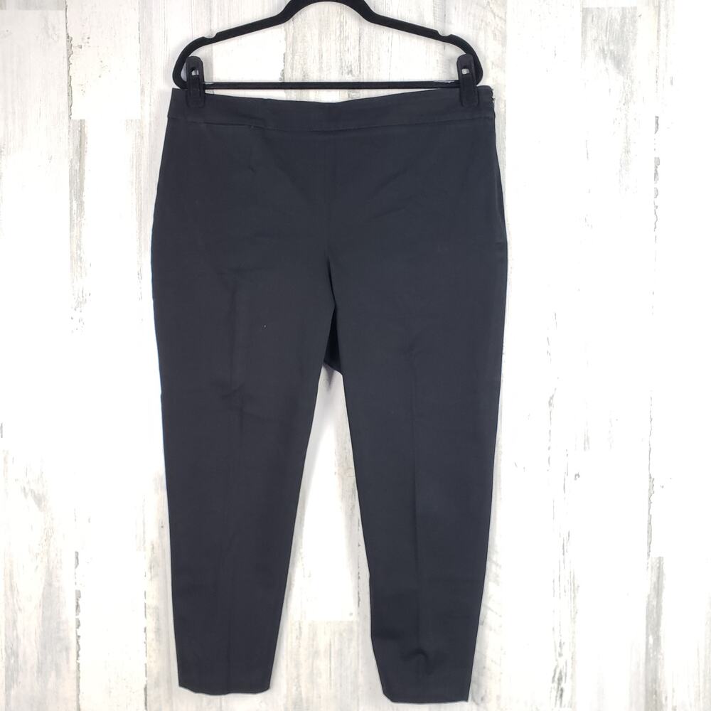 Talbots Side Zip Cropped Black Flat Front Slim Fit Dress Pants Women's Size 14